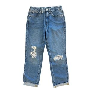 Good American Jeans Women Size 6/28 HighRise Raw Hem Crop Cuff Denim Medium Wash